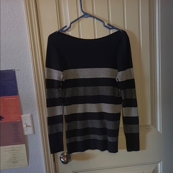 Market & Spruce Off-the-Shoulder Black and Gray Sweater - Picture 1 of 4